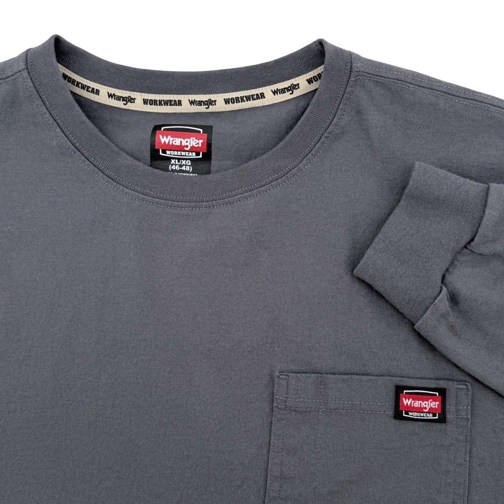 Wrangler Workwear T-Shirt Mens XL Gray Excellent Long Sleeve Chest Pocket